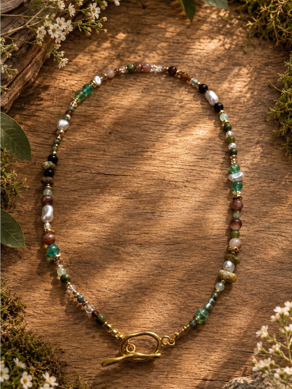 Handcrafted Multicolor Gemstone & Pearl Necklace